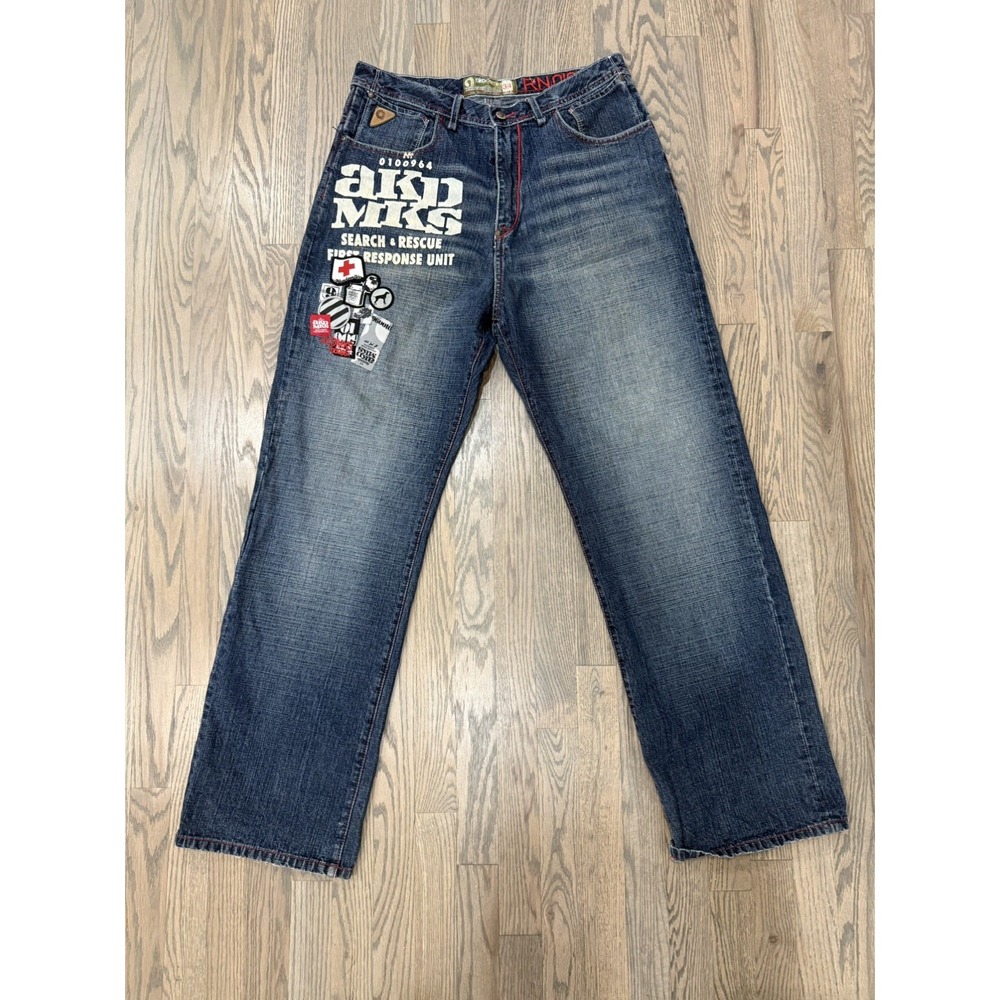 Vintage Akademiks Jean Mens 34 Blue First Response Baggy Hip Hop Embroidered Y2k